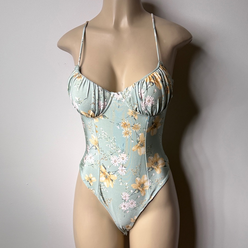 Floral One-Piece Swimsuit in Light Sage